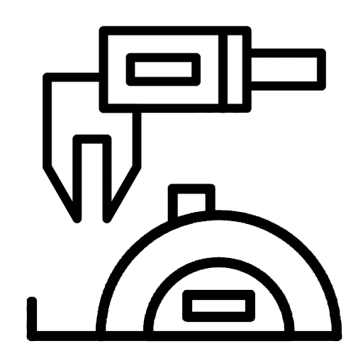 A graphic showinga stylized measuring tape and a calliper