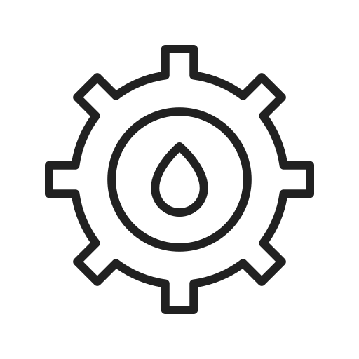 A graphic showing a drop of fluid inside of a gear